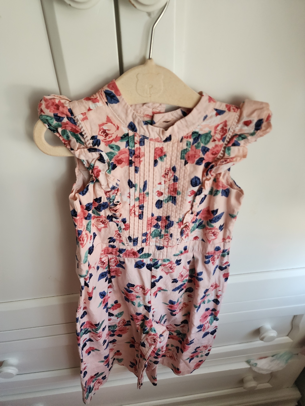 Janie and Jack Pink Floral Ruffle Dress with Navy and Green Accents